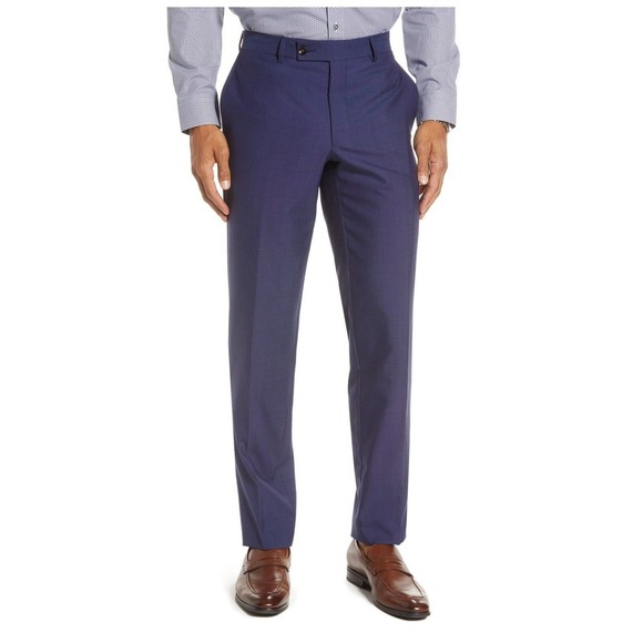 TED BAKER Jarrett Flat Front Trousers BLUE PLAID 31 Waist Unhemeddress pants
